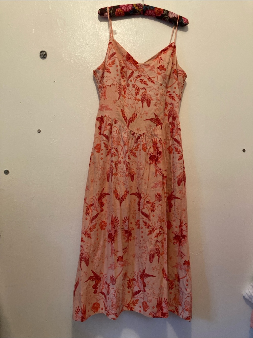 Floral Pink & Red Spaghetti-Strap Midi Dress